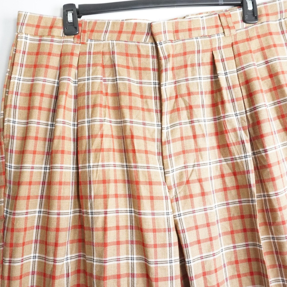 VTG Smokey Joe Pleated Plaid Trousers 40 Tan Orange Red Straight Leg Pants - Picture 2 of 12